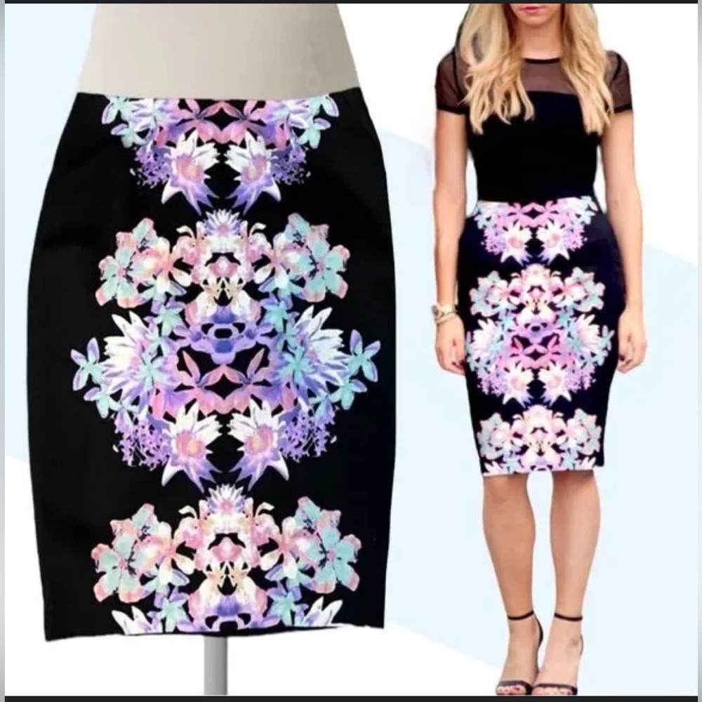 NWT Mossimo Lined Black Floral Women’s Pencil Skirt with Pockets Size 16